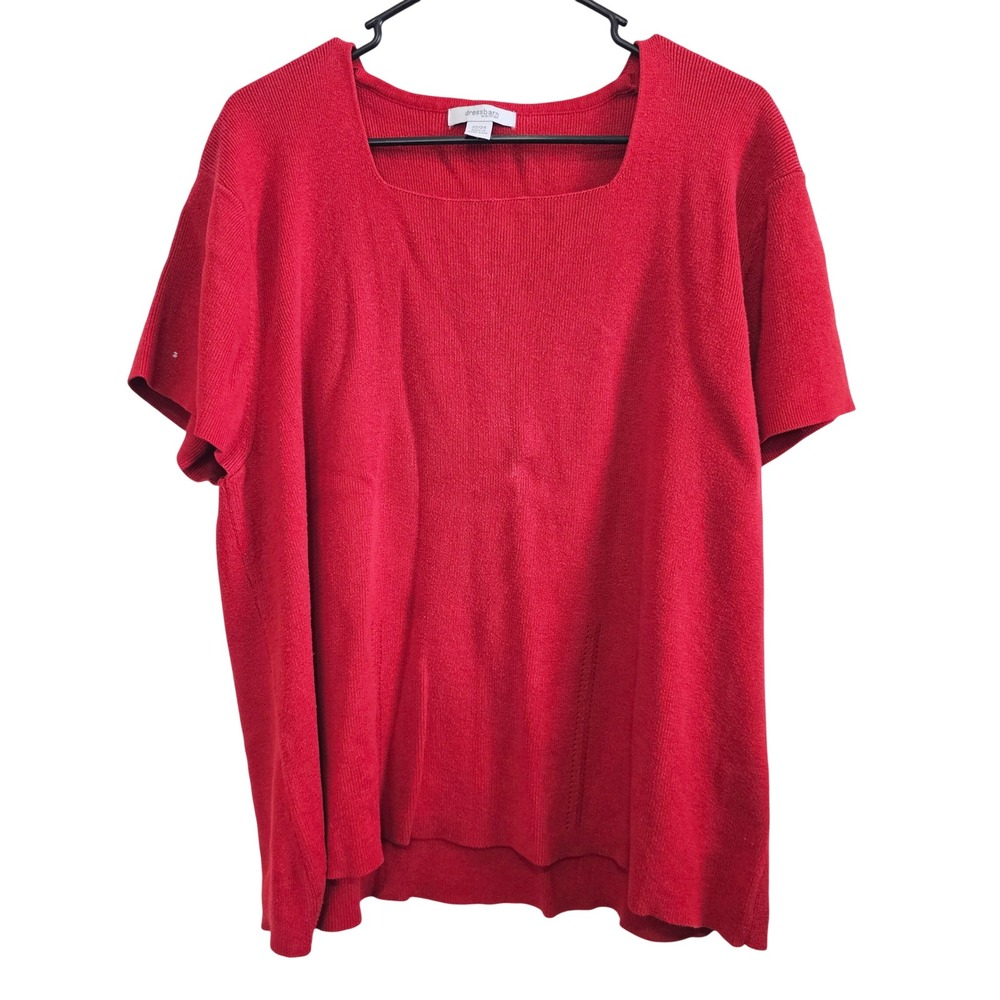 Dressbarn Woman Red Square Neck Short Sleeve Knit Sweater Top Plus Size 22/24